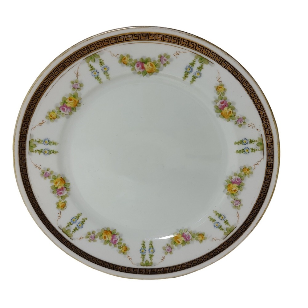 Antique Nippon Plate Floral Gold Black Edge‎ 8.5 In Bone China Circa 1911 SEE